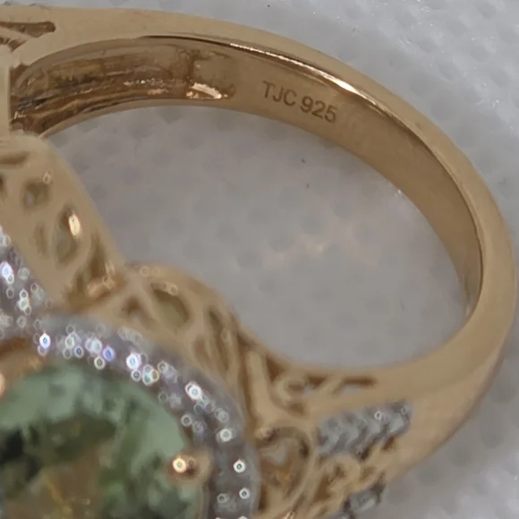 NWOT! Designer 3 Stone Prasiolite (Green Amethyst) Vermeil Rose Gold &925  Ring - Picture 9 of 10